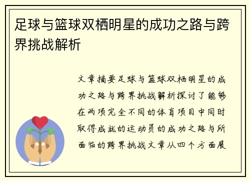 足球与篮球双栖明星的成功之路与跨界挑战解析